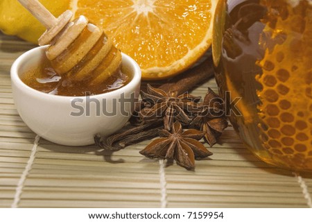 fresh honey, lemons, oranges, cinnamon, vanilla, anise star