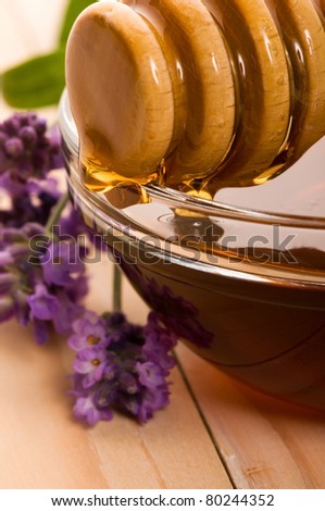 lavender honey with fresh flowers. sweet food