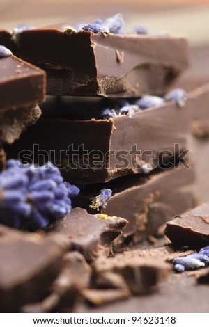 Homemade chocolate with lavender flowers