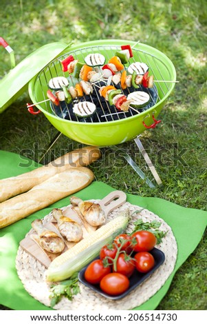 A summer garden party with grilled food