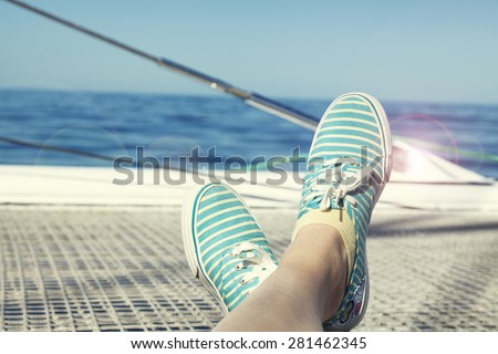 relax on catamaran sailboat
