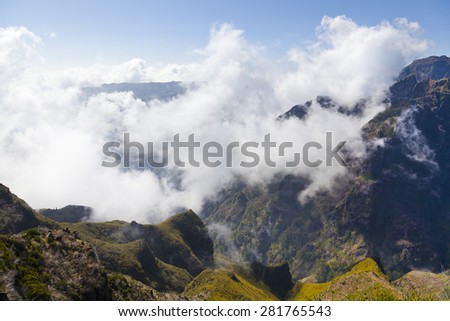 Mountains of Madeira island above the clouds at Pico  Ruivo