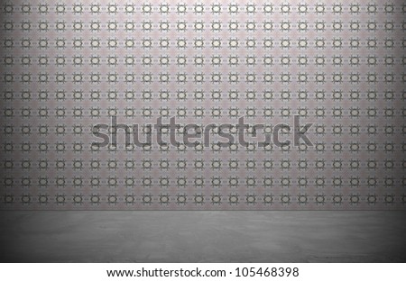 Empty a white Interior of vintage room without ceiling from gray grunge stone wall and old wood floor. Pattern gallery to the exhibition as perfect background for your concept or project. Realistic 3D