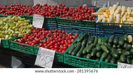 Simple display of fruit and vegetables