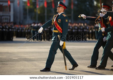 SAMARA,RUSSIA-MAY 5: russian  officers at repetition of the parade in the center of Samara, before annual Victory Day , May 5, 2012, Samara, Russia