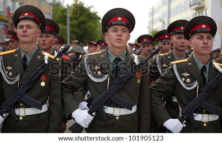 SAMARA,RUSSIA-MAY 6: young russian soldiers at repetition of the parade in the center of Samara, before annual Victory Day , May 6, 2012, Samara, Russia