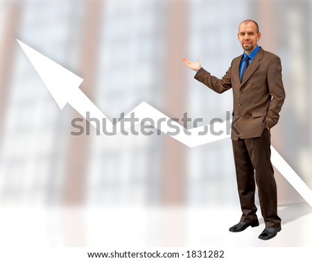 happy businessman showing graph(special f/x,made from my images)