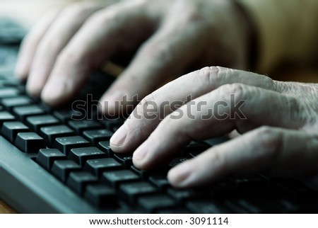 work on computer (selective focus on finger, special photo tone)