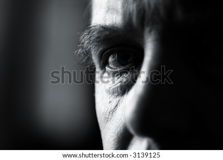 black and white man( focus point on eye)