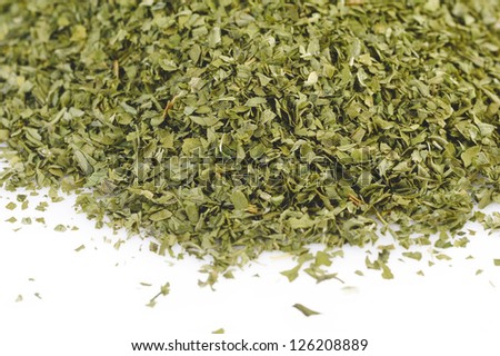 Dried parsley on white background