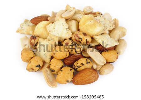 mix nuts and corn frame on white background
