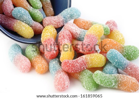 gummy worm candies on white