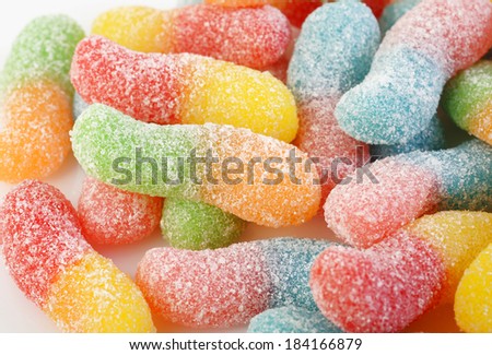 gummy worm candies on white background