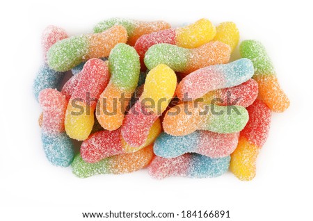 gummy worm candies on white background