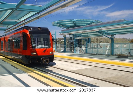 light rail trolley at trolley station in San Diego