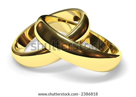 stock photo linked gold wedding rings on white background
