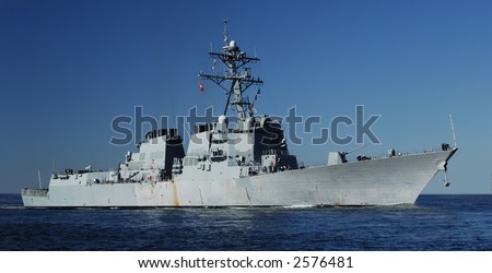 US Navy DDG 51 AEGIS class Destroyer at sea