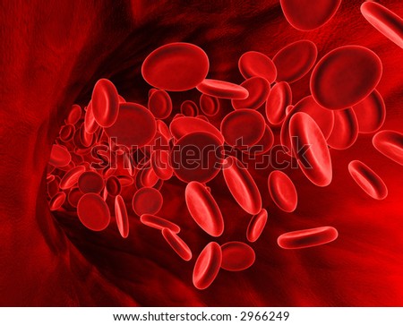 a 3d rendering of Red blood cells inside the vein.