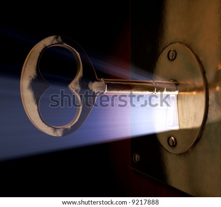 A close-up of a key inside the key hole.
