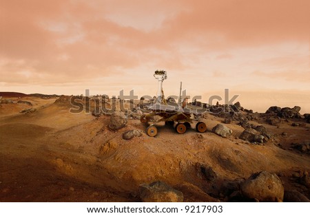 Mars Rover exploration vehicle on the surface of Mars