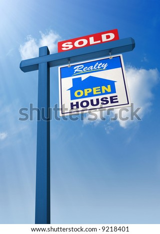 A realestate sign showing the house as sold on a white background
