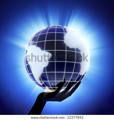 A Globe in a persons hand casting volume light
