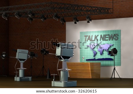 Retro TV studio set for a news broadcast