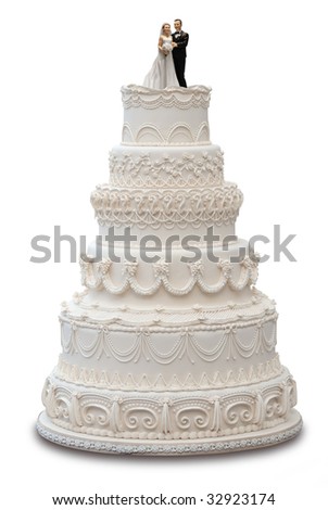 stock photo Traditional wedding cake on a white background with clipping 