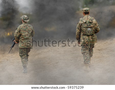 Two US Marines on the battlefield