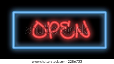 A colorful neon signboard show the word Open