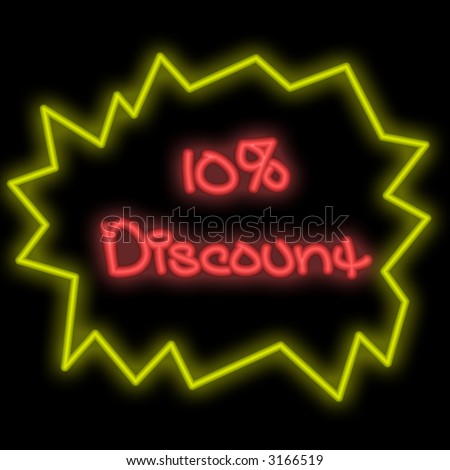 A colorful neon signboard show the word 10% Discount