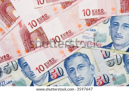 Mixture of Euro and Singapore currency notes
