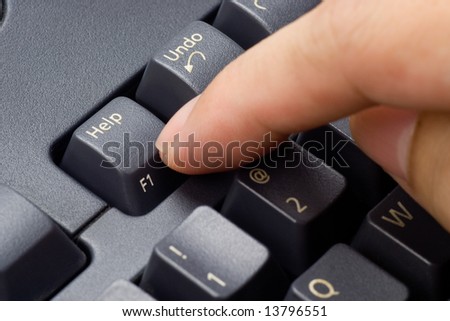 Closeup of a finger pressing HELP button on a keyboard
