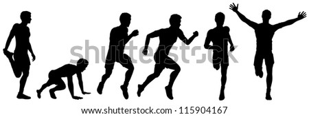 Set Of Silhouettes Of A Running Man, Illustration For Design