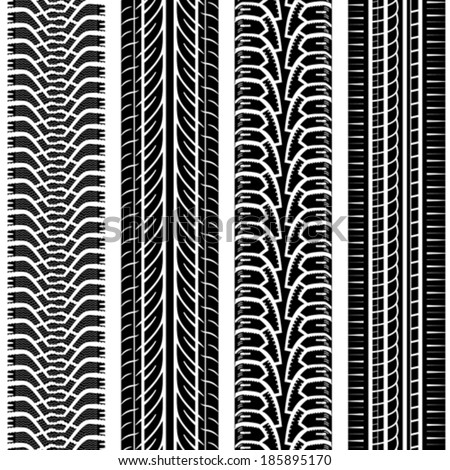 Collect Detailed Tire Tracks, vector isolated on white background