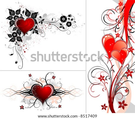 stock vector : Valentines Day background with Hearts, flower and wave, 