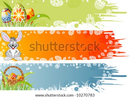 Easter banner with ornament eggs, rabbit, crib, grass, element for design, vector illustration