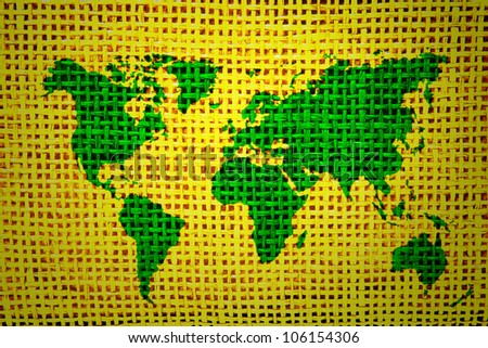 World atlas on fabric wall.