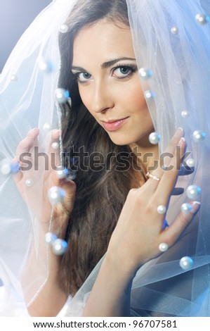 Portrait of one beautiful bride in the white veil