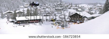 Ski lift and slopes in high mountains. Seefeld, Austria.