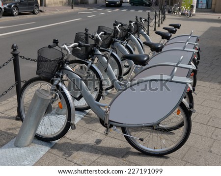 bikes for hire on the streets of a European city