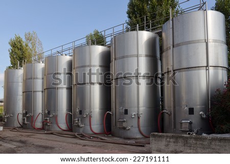 tanks with wine at the winery