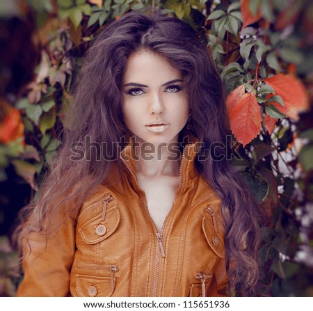 Fashion Woman Hair Style and Make up. Autumn Style. Autumn girl.