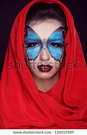Fashion Make up. Butterfly makeup on face beautiful woman. Art Portrait.