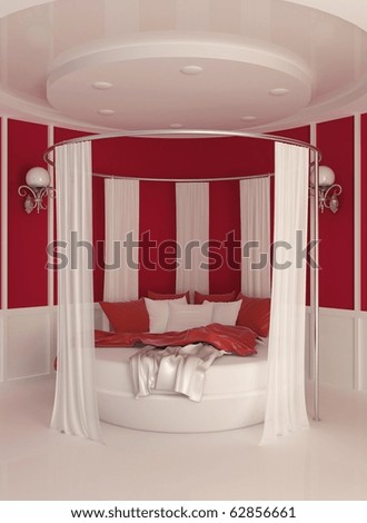 Round bed with curtain in modern interior