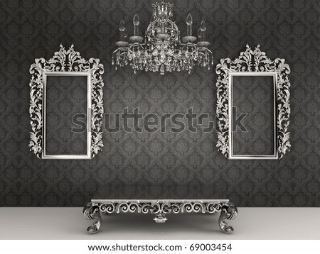 Mirrors with baroque frame in luxurious interior. Furniture