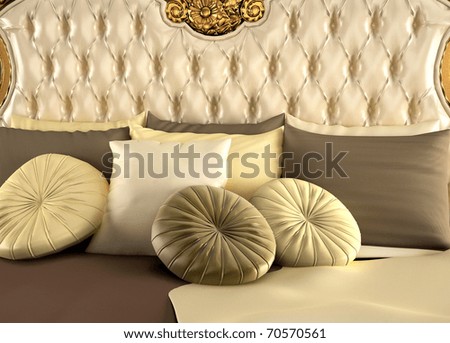 Deluxe back of bed and pillows. Royal and luxurious bedroom