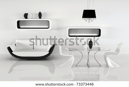 Modern sofa with decoration in minimalism interior. white black Apartment