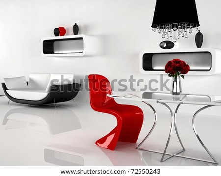 Minimalism And Baroque Furniture In Interior. Modern Sofa, Red ...