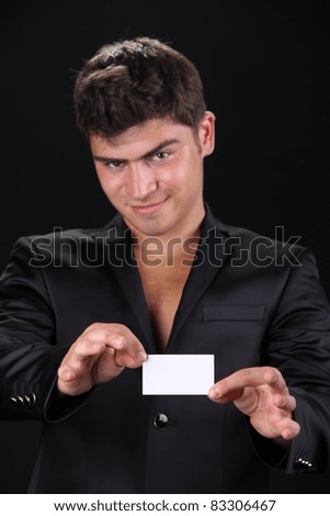 Man showing calling card, visiting card, business card